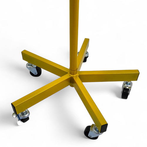 4 Tier Rotating Golden Metal Display Rack for Jewelry, Socks & Lingerie, close product view on a white background, tight, centred square layout