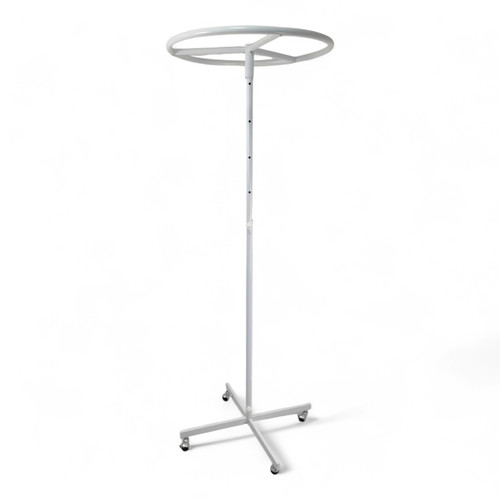 White Circular Clothes Rail Stand 360° Adjustable Height Retail Display Rack