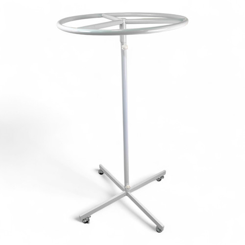White Circular Clothes Rail Stand 360° Adjustable Height Retail Display Rack