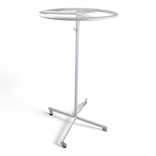 White Circular Clothes Rail Stand 360° Adjustable Height Retail Display Rack