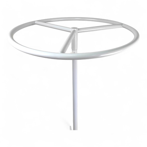 White Circular Clothes Rail Stand 360° Adjustable Height Retail Display Rack, close product view on a white background, balanced, centred square layout