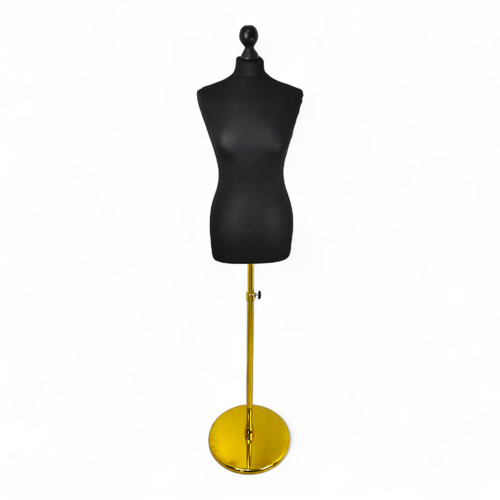 Female Display Bust Tailors Dummy–Adjustable Height, Black Torso with Gold Base