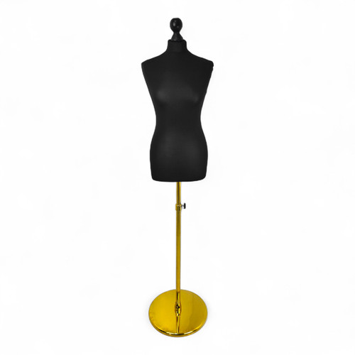Female Display Bust Tailors Dummy–Adjustable Height, Black Torso with Gold Base