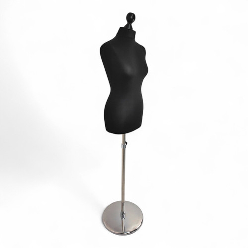 Female Display Bust Tailors Dummy–Adjustable Height,Black Torso with Chrome Base