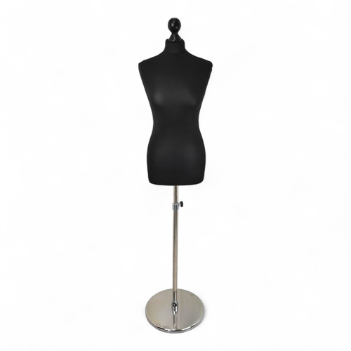 Female Display Bust Tailors Dummy–Adjustable Height,Black Torso with Chrome Base