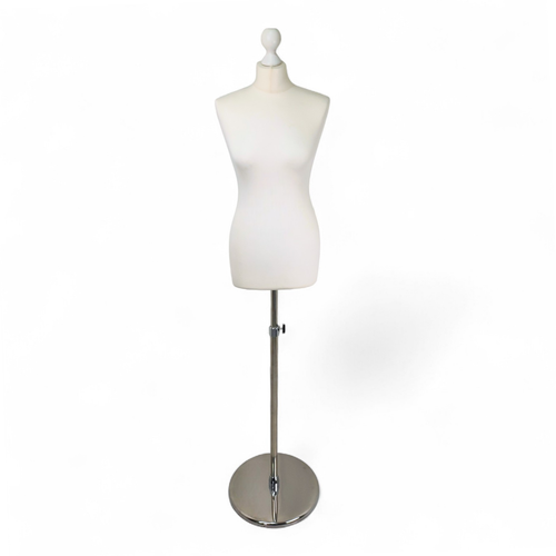 Female Display Bust Tailors Dummy–Adjustable Height,Cream Torso with Chrome Base