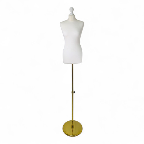 Female Display Bust Tailors Dummy, base detail on a white background, open, centred square layout