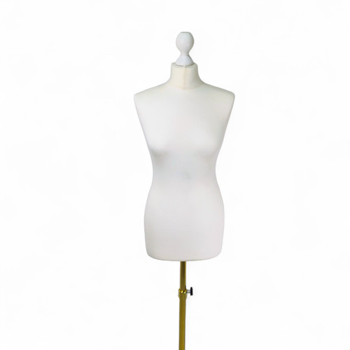 Female Display Bust Tailors Dummy –Adjustable Height, Cream Torso with Gold Base