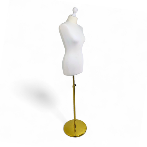Female Display Bust Tailors Dummy, base detail on a white background, balanced, left-balanced square layout