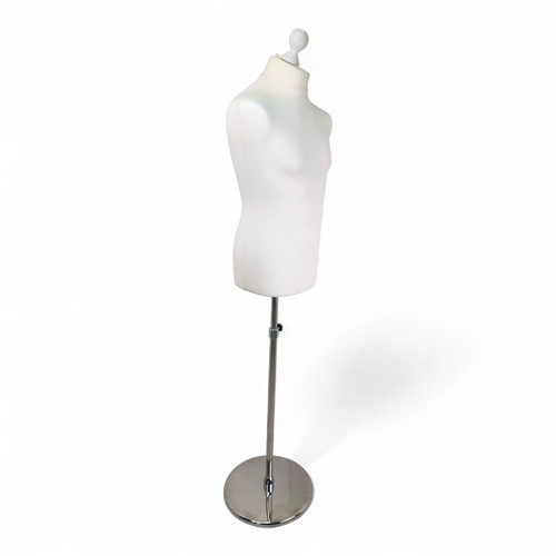 Male Display Bust Tailors Dummy –Adjustable Height, Cream Torso with Chrome Base