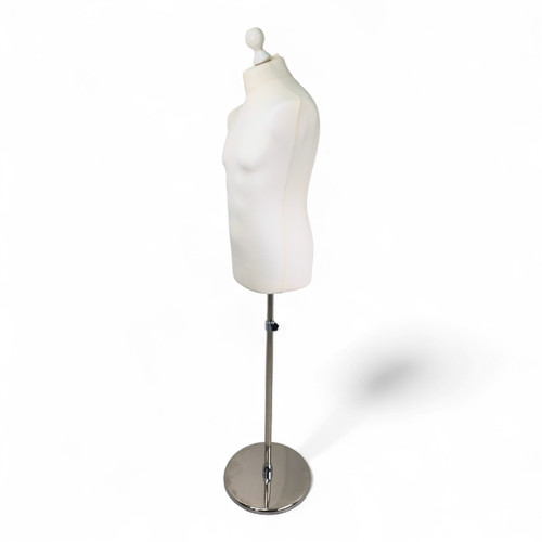 Male Display Bust Tailors Dummy –Adjustable Height, Cream Torso with Chrome Base