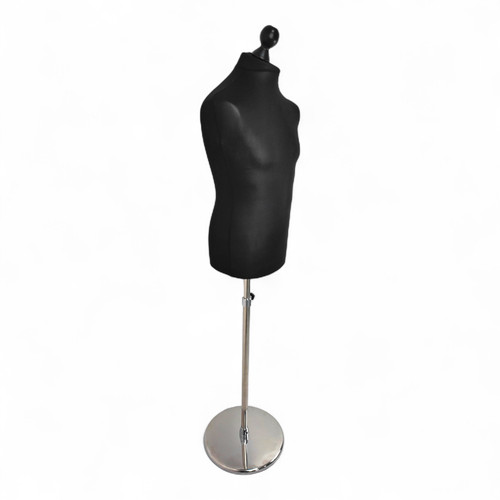 Male Display Bust Tailors Dummy –Adjustable Height, Cream Torso with Chrome Base, open, centred square layout
