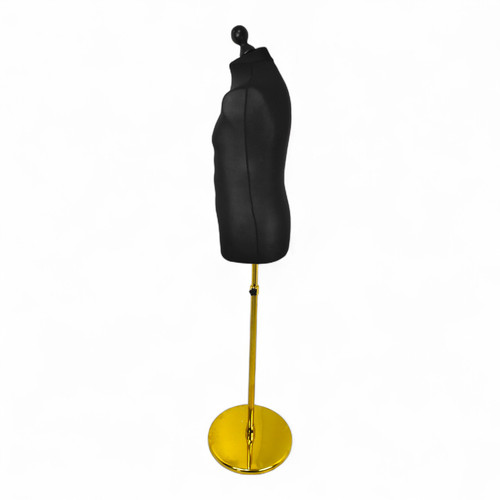Male Display Bust Tailors Dummy – Adjustable Height, Black Torso with Gold Base
