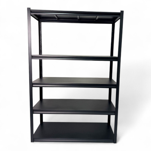 Heavy-Duty Boltless Steel Shelving Unit, Powder-Coated, Adjustable 5-Tier Rack, close product view on a white background, tight, centred square layout