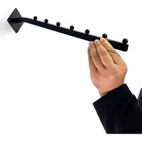 7 Ball Sloping Wall-Fix Display Arm Black Steel Space-Saving Rail, product shown against a coloured background