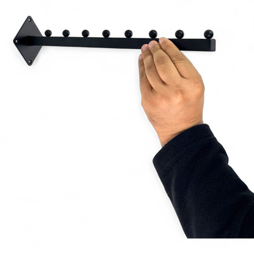 8 Ball Straight Wall-Fix Display Arm Black Steel Space-Saving Rail, product shown against a coloured background