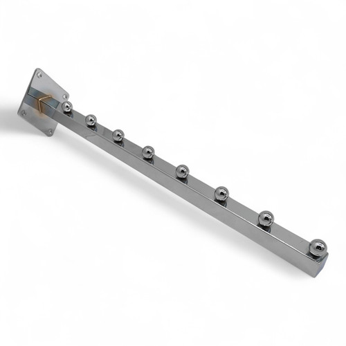 8 Ball Straight Wall-Fix Display Arm Chrome Steel Space-Saving Rail, product shown on a white background, standard product photograph