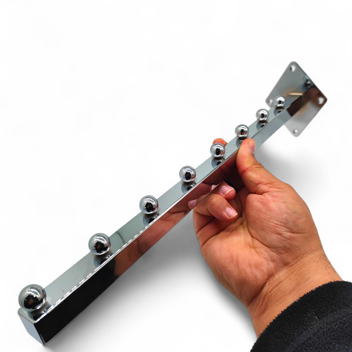 8 Ball Straight Wall-Fix Display Arm Chrome Steel Space-Saving Rail, product shown against a coloured background