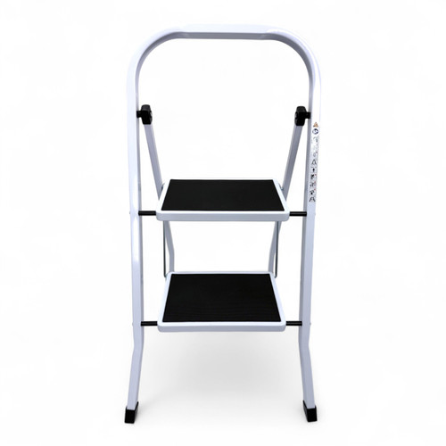 Heavy Duty Foldable 2 Step Steel Ladder with Non Slip Wide Treads 150kg Capacity