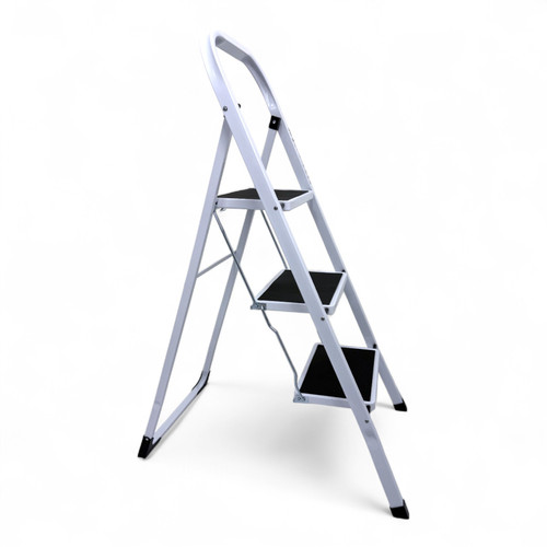 Heavy Duty Foldable 3 Step Steel Ladder with Non Slip Wide Treads 150kg Capacity