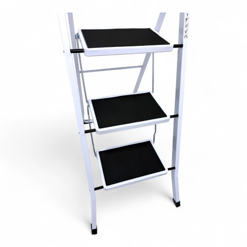 Heavy Duty Foldable 3 Step Steel Ladder with Non Slip Wide Treads 150kg Capacity, product shown on a white background, gallery image 8 of 14