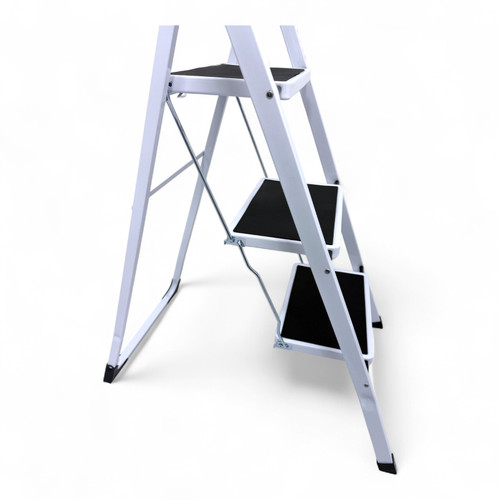 Heavy Duty Foldable 3 Step Steel Ladder with Non Slip Wide Treads 150kg Capacity
