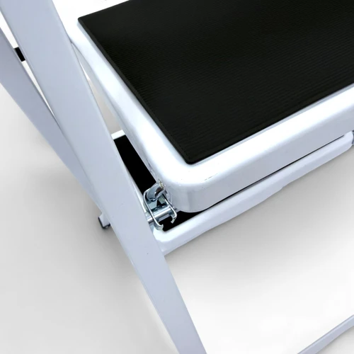 Heavy Duty Foldable 3 Step Steel Ladder with Non Slip Wide Treads 150kg Capacity, product shown against a coloured background