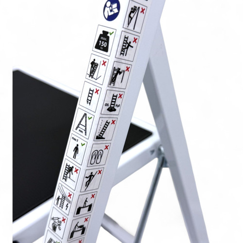 Heavy Duty Foldable 3 Step Steel Ladder with Non Slip Wide Treads 150kg Capacity