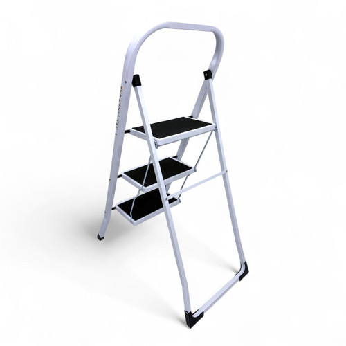 Heavy Duty Foldable 3 Step Steel Ladder with Non Slip Wide Treads 150kg Capacity