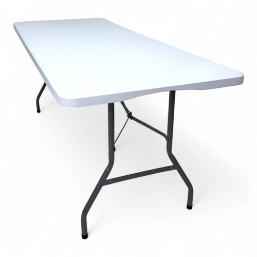 Folding White Trestle Table 180x70x74cm with Carry Handle Outdoor Events, close product view on a white background, close product photograph