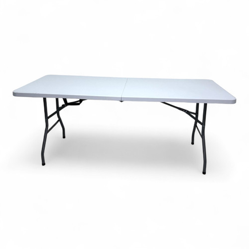 Folding White Trestle Table 180x70x74cm with Carry Handle Outdoor Events, product shown on a white background, gallery image 12 of 12