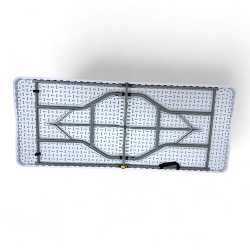 Folding White Trestle Table 180x70x74cm with Carry Handle Outdoor Events, product shown on a white background, brightly lit product image