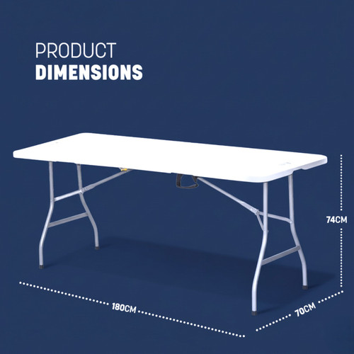 Folding White Trestle Table 180x70x74cm with Carry Handle Outdoor Events