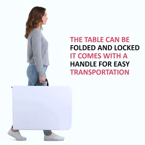 Folding White Trestle Table 180x70x74cm with Carry Handle Outdoor Events