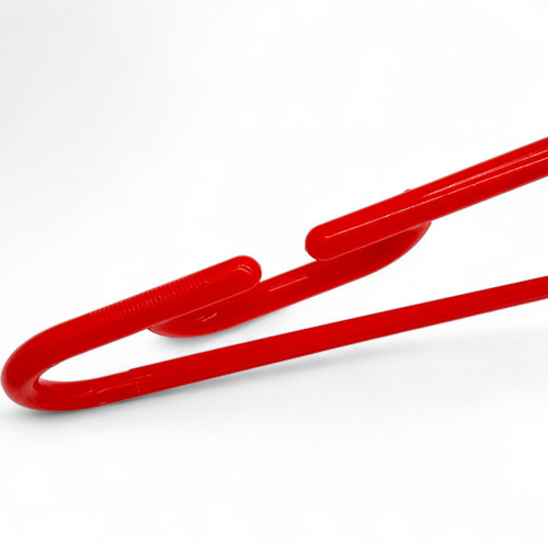 Red Heavy Duty 41.5cm Plastic Hangers with Trouser Bar and Shoulder Notches, product shown on a white background