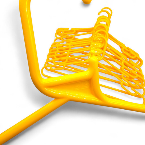 Yellow Heavy Duty 41.5cm Plastic Hangers with Trouser Bar and Shoulder Notches, product shown against a coloured background, balanced, centred square layout