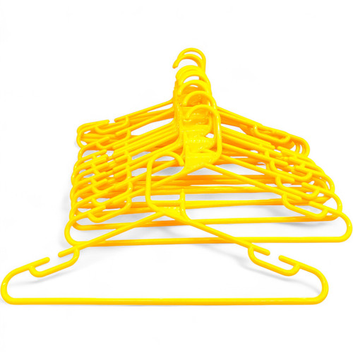 Yellow Heavy Duty 41.5cm Plastic Hangers with Trouser Bar and Shoulder Notches, close product view on a white background, brightly lit product image