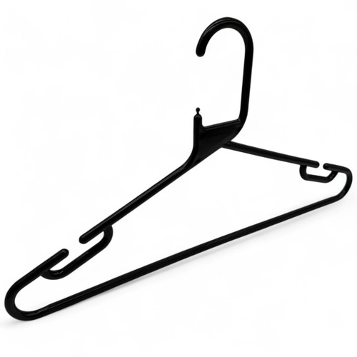 Black Heavy Duty 41.5cm Plastic Hangers with Trouser Bar and Shoulder Notches