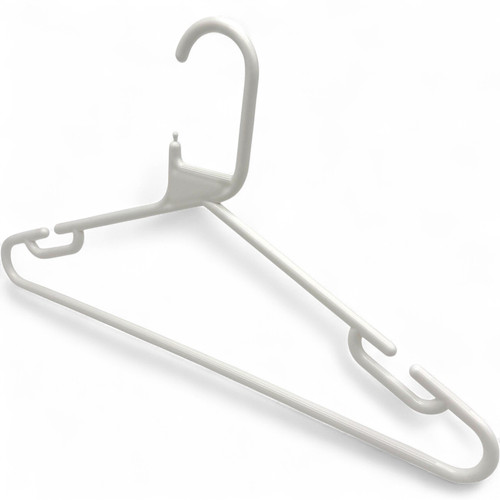 White Heavy Duty 41.5cm Plastic Hangers with Trouser Bar and Shoulder Notches, product shown against a light background
