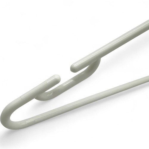 White Heavy Duty 41.5cm Plastic Hangers with Trouser Bar and Shoulder Notches, close product view on a white background, balanced, centred square layout