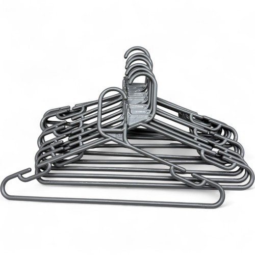 Silver Grey Heavy Duty 41.5cm Plastic Hangers with Trouser Bar and Shoulder Notches, product shown on a white background
