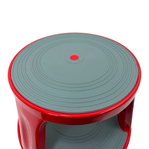 Durable Red Steel Kick Step Stool Non-Slip Portable for Home Office Warehouse, close product view on a white background, balanced, centred square layout