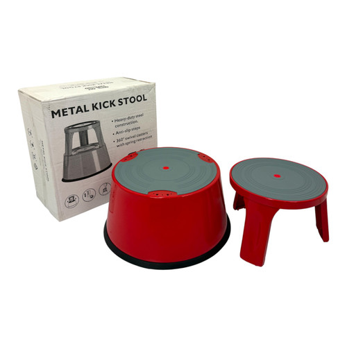 Durable Red Steel Kick Step Stool Non-Slip Portable for Home Office Warehouse