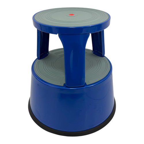 Durable Blue Steel Kick Step Stool Non-Slip Portable for Home Office Warehouse, full-height product view on a white background, gallery image 12 of 13