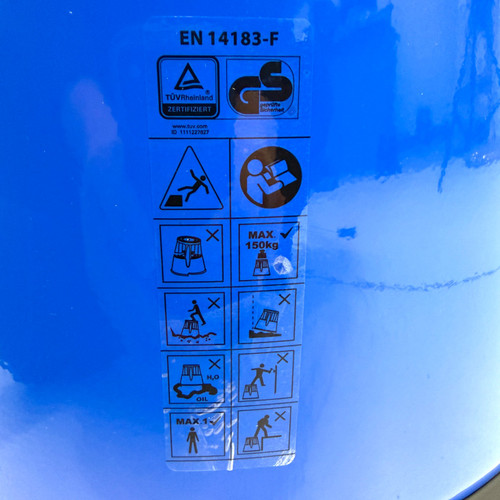 Durable Blue Steel Kick Step Stool Non-Slip Portable for Home Office Warehouse, product shown against a coloured background, balanced, centred square layout