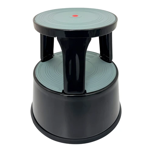 Durable Black Steel Kick Step Stool Non-Slip Portable for Home Office Warehouse, full-height product view on a white background
