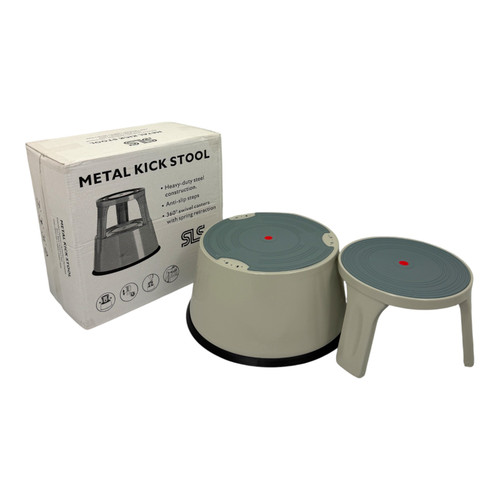 Durable Grey Steel Kick Step Stool Non-Slip Portable for Home Office Warehouse