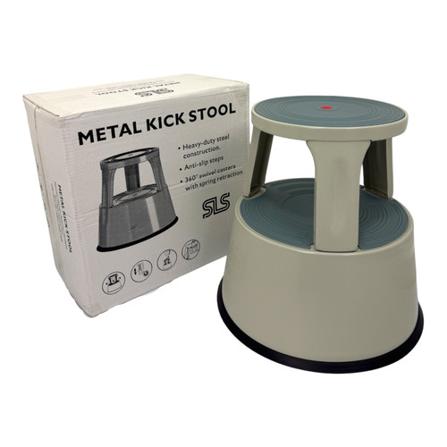Durable Grey Steel Kick Step Stool Non-Slip Portable for Home Office Warehouse