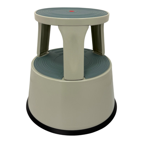Durable Grey Steel Kick Step Stool Non-Slip Portable for Home Office Warehouse, full-height product view on a white background, balanced, centred square layout