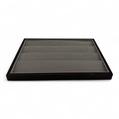Dark Wood Anthracite Suede Earring Display Tray 35×24×2.5cm, 100 Notches